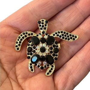 Gold-Tone Black Crystal Turtle Brooch - Women's Jewelry